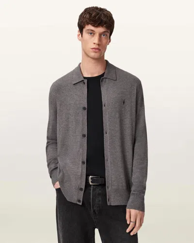 Allsaints Kilburn Ramskull Cardigan In Gray