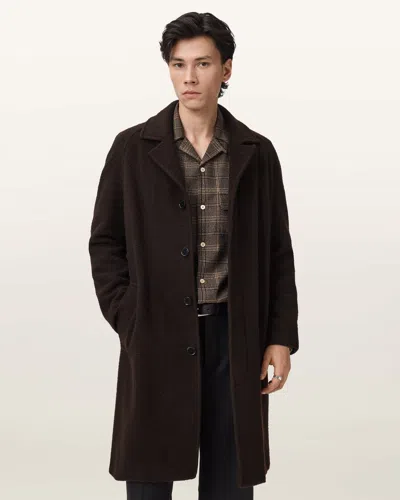 Allsaints Wool/polyester Duke Single Breasted Wool Coat In Brown