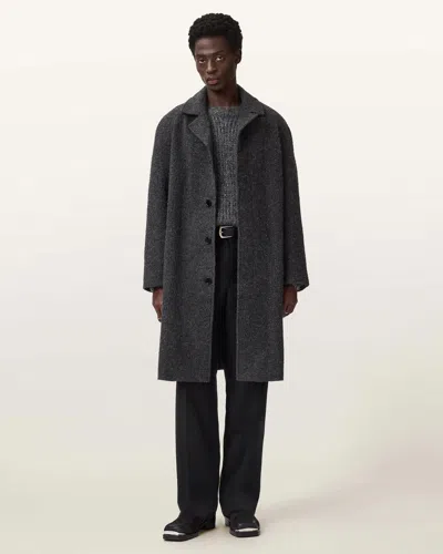 Allsaints Wool/polyester Duke Single Breasted Wool Coat In Gray