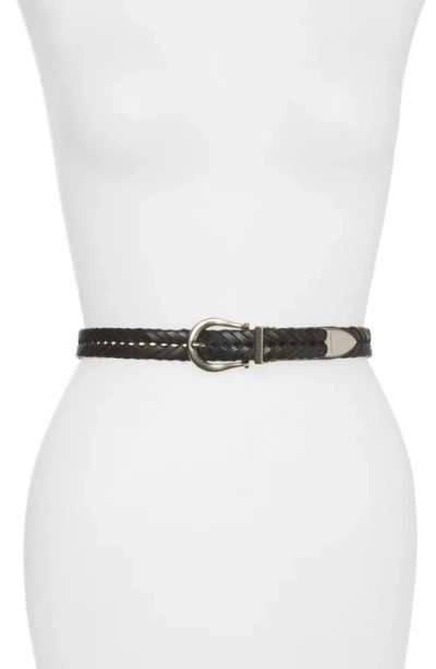 Allsaints Woven Leather Belt In Black/antique Nickel