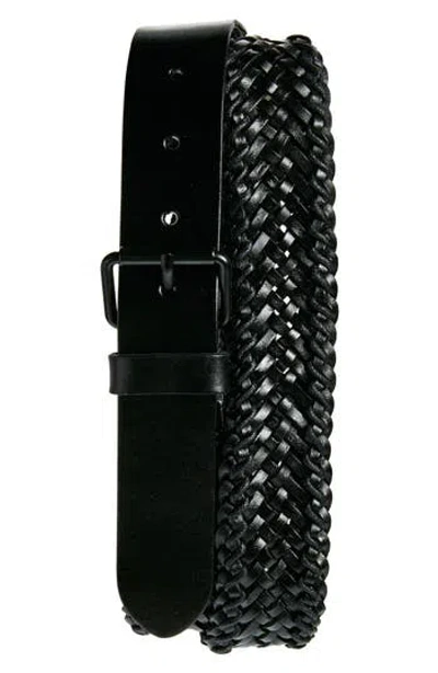 Allsaints Woven Leather Belt In Black/matte Black