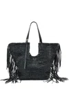 Allsaints Woven Leather Fringe Tote Bag In Black