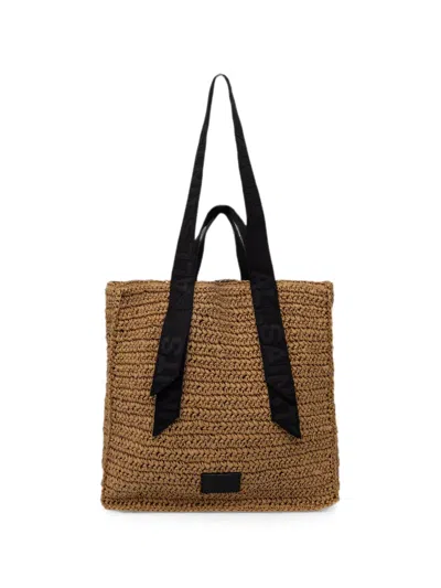 Allsaints Woven Straw Logo-strap Tote Bag In Brown