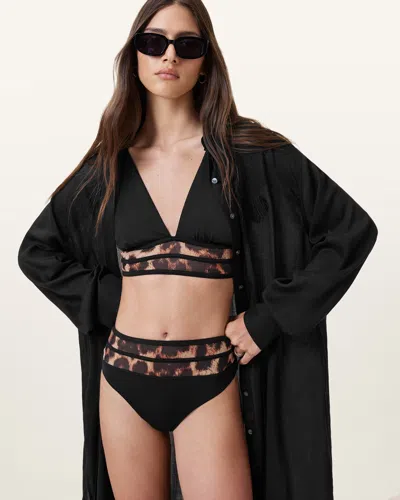 Allsaints Xalia Leopard Print Bikini Bottoms In Black