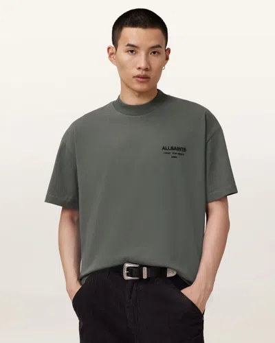 Allsaints Xander Flocked Logo Oversized T-shirt In Green