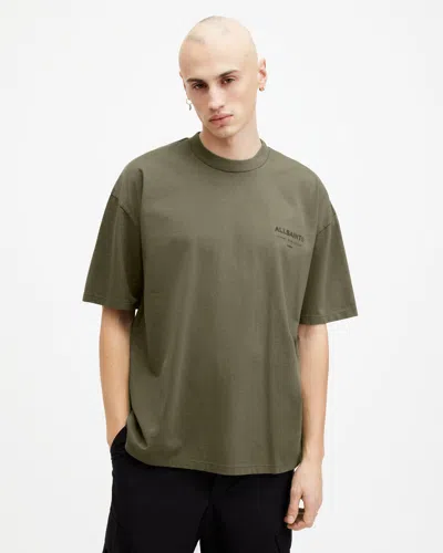 Allsaints Xander Flocked Logo Oversized T-shirt In Fleur Green