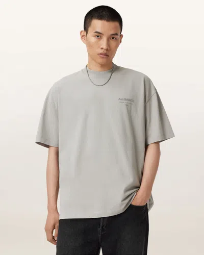 Allsaints Xander Flocked Logo Oversized T-shirt In Gray