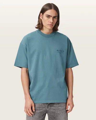 Allsaints Xander Flocked Logo Oversized T-shirt In Blue