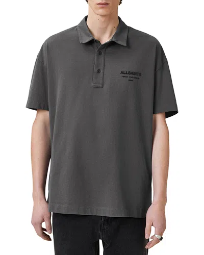 Allsaints Xander Oversized Polo Shirt In Gray