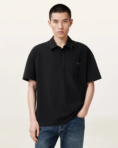 Allsaints Xander Oversized Short Sleeve Polo Shirt In Jet Black
