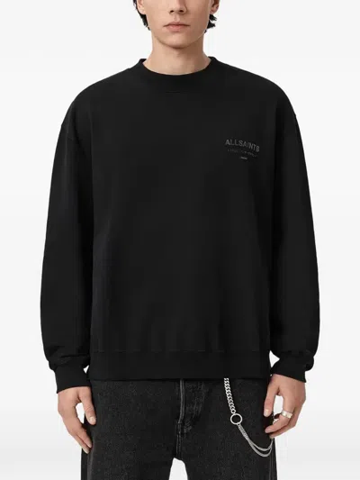 Allsaints Mens Jet Black Xander Branded-print Cotton-jersey Sweatshirt Xxl In Multi