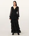 Allsaints Xantara Shirred Maxi Dress In Black