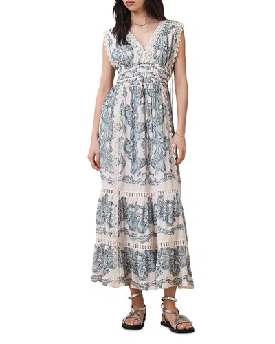 Allsaints Xanthe Lace-trimmed Maxi Dress In Lita Soft Blue