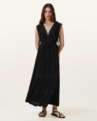 Allsaints Xanthe Lace-trimmed Mini Dress In Black