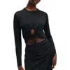 Allsaints Xylia Tie Front Crop Top In Black