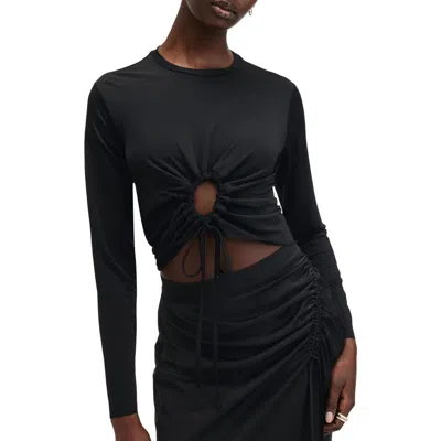 Allsaints Xylia Tie Front Crop Top In Black