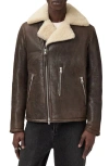 Allsaints Xylon Shearling Lined Leather Biker Jacket In Brown