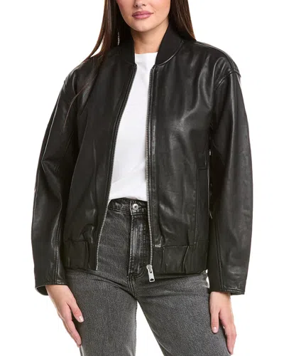Allsaints Yara Leather Bomber Jacket In Black