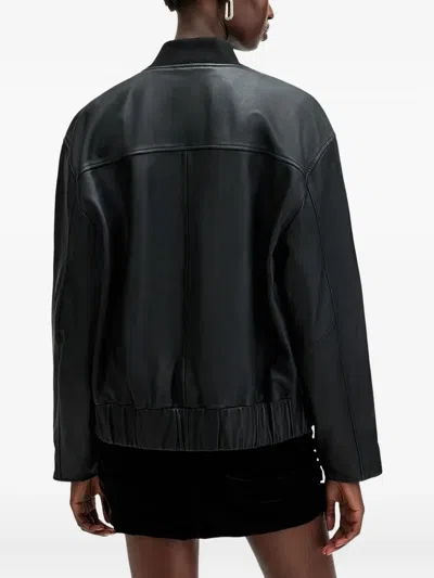 Allsaints Yara Zip-front Leather Bomber Jacket In Black