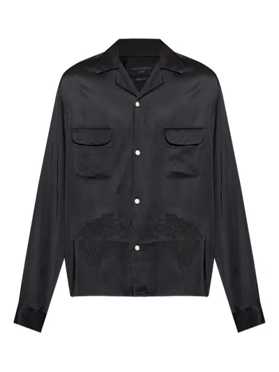 Allsaints Yodo Embroidered-detail Shirt In Black