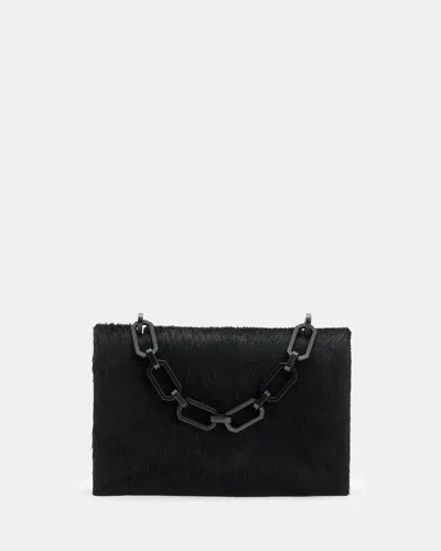 Allsaints Yua Leather Removable Chain Clutch Bag In Black