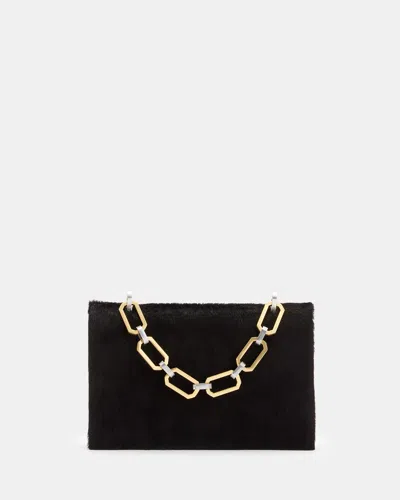 Allsaints Yua Leather Removable Chain Clutch Bag In Deep Burnt Red