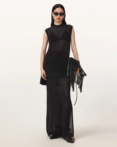 Allsaints Yuri Knitted Maxi Skirt In Black