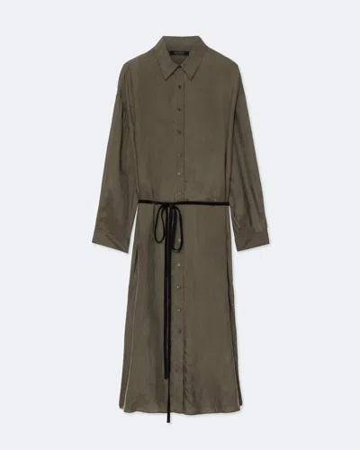 Allsaints Yurra Tied Cupro Shirt Dress In Brown