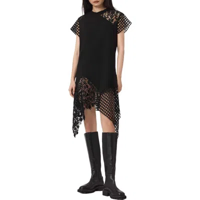 Allsaints Cotton Zala Crochet T-shirt Maxi Dress In Black