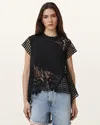 Allsaints Zala Lace Panel Asymmetric Top In Black
