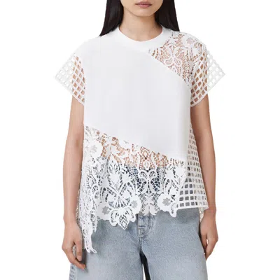 Allsaints Zala Lace Panel Asymmetric Top In Ecru White