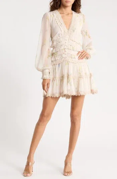 Allsaints Zaphia Long Sleeve Babydoll Minidress In Laci Ecru White