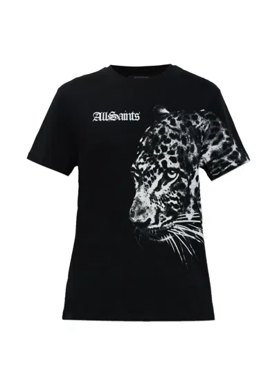 Allsaints Zaya Graphic Short Sleeve Boyfriend T-shirt In Black