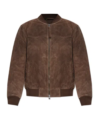 Allsaints Zealand Suede Bomber Jacket In Brown