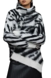 Allsaints Lock Zebra Print Roll Neck Sweater In Chalk White/black