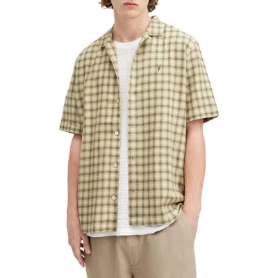 Allsaints Zeke Plaid Cotton Button-up Shirt In Light Khaki