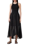 Allsaints Zenia Sleeveless Asymmetric Midi Dress In Black
