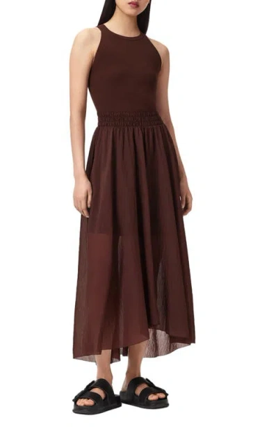 Allsaints Womens Bitter Brown Zenia Sleeveless Stretch-woven Midi Dress