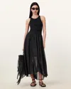 Allsaints Zenia Sleeveless Asymmetric Midi Dress In Black