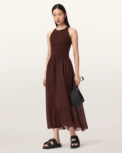 Allsaints Womens Bitter Brown Zenia Sleeveless Stretch-woven Midi Dress