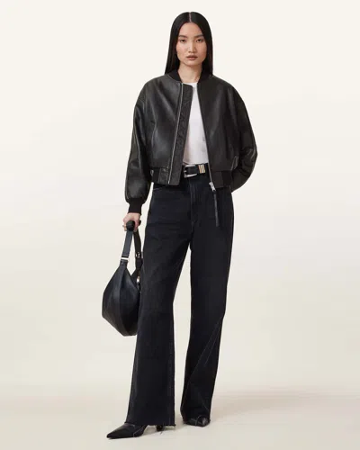 Allsaints Zenith Leather Bomber Jacket In Black