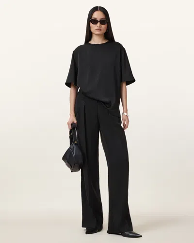 Allsaints Zenni Mid Rise Wide Leg Trousers In Black