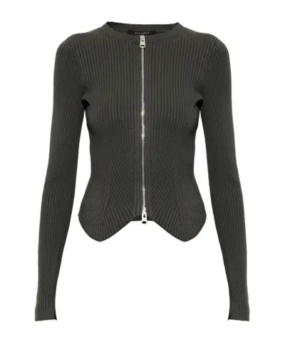 Allsaints Zip Front Rib Knit Cardigan In Gray