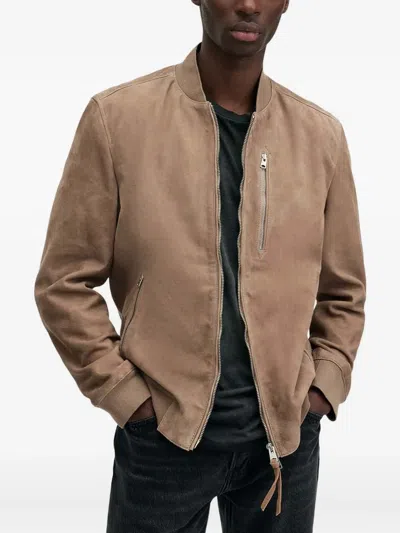 Allsaints Zip-pocket Suede Bomber Jacket In Brown