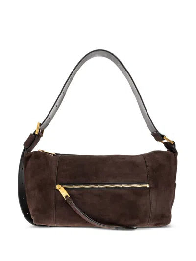 Allsaints Zip Suede Shoulder Bag In Brown