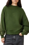 Allsaints Zipper Accent Shirred Cotton Sweatshirt In Rifle Green