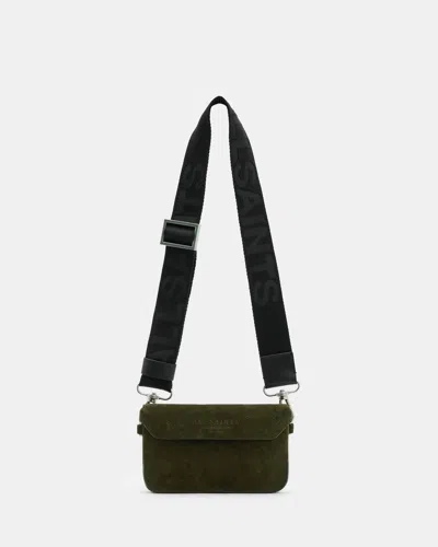 Allsaints Zoe Adjustable Leather Crossbody Bag In Olive Green