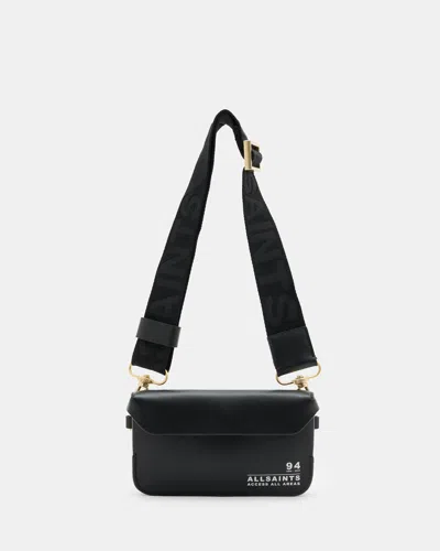 Allsaints Zoe Adjustable Logo Leather Crossbody Bag In Black