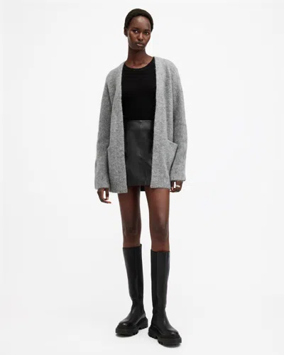 Allsaints Zoe Open Front Cardigan In Grey Marl