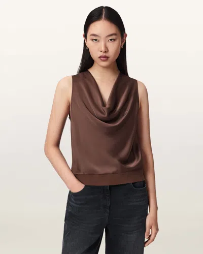 Allsaints Zoey Sleeveless Cowl Neck Tank Top In Brown